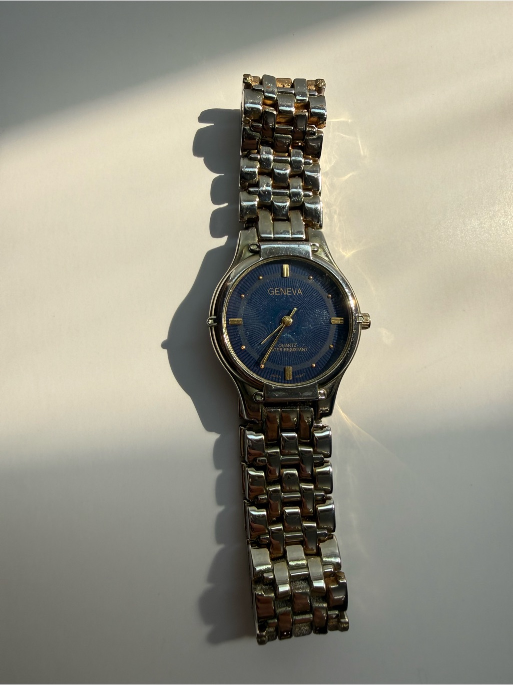 Geneva Silver Mens Watch With Blue Dial And Stainless Bracelet Watch